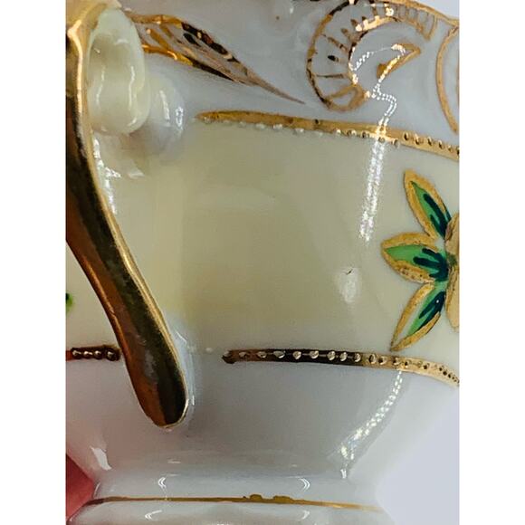 Wales China Japan Teacup Demitasse Hand Painted Beige Gold Green Rose Small - Picture 10 of 13